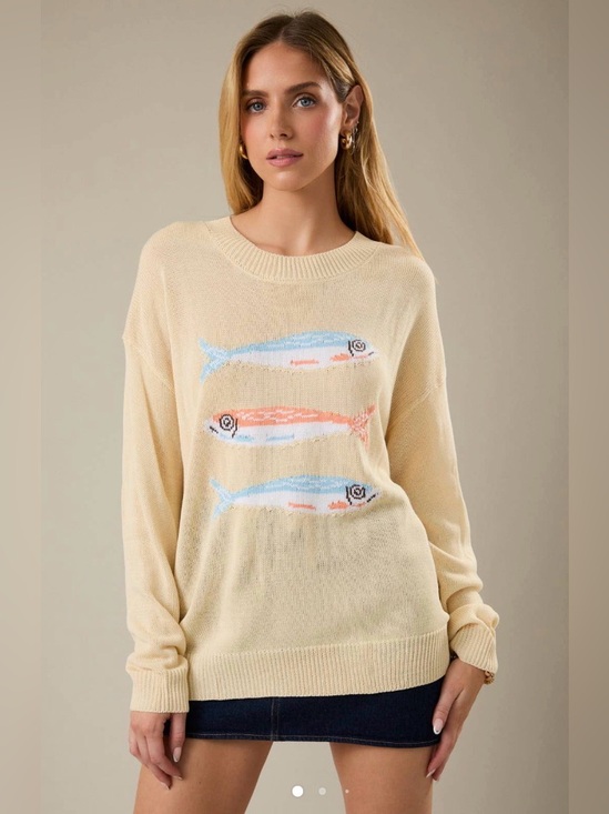 Sunday edition Sweaters - 286 Cream Fish Motif Crewneck Sweater